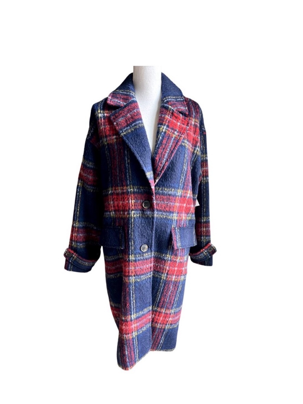 🧥🧥🧥BOGOHO🧥🧥🧥Old Navy-Navy and Red Plaid Wool-Blend Coat-XL